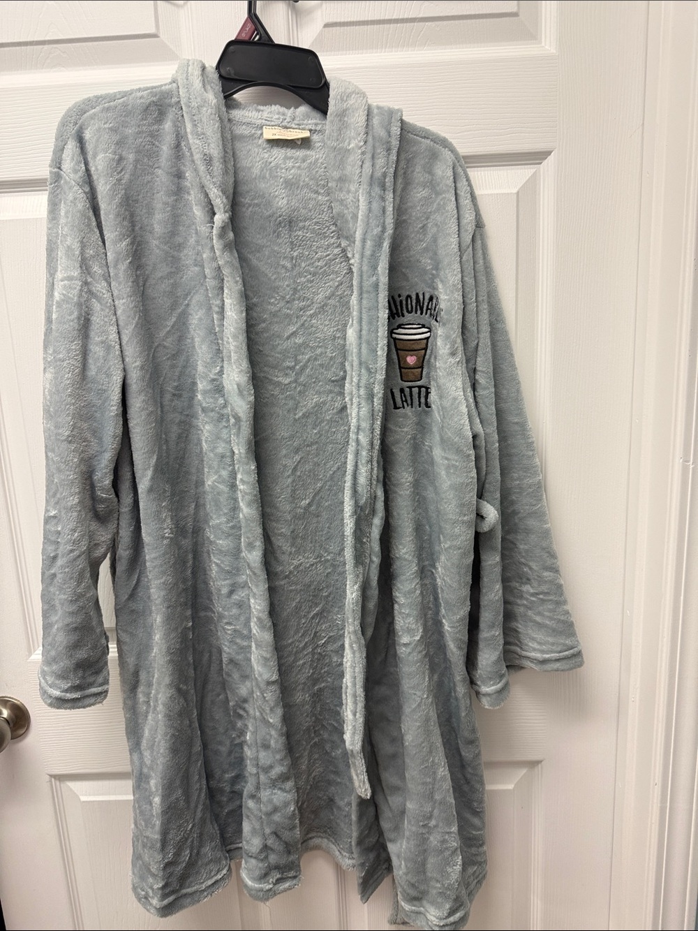 Cozy Light Gray Plush hooded Robe with embroidered fashionably latte